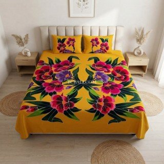 Rayon Bedsheet Hand Painted Floral Design